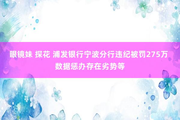 眼镜妹 探花 浦发银行宁波分行违纪被罚275万 数据惩办存在劣势等