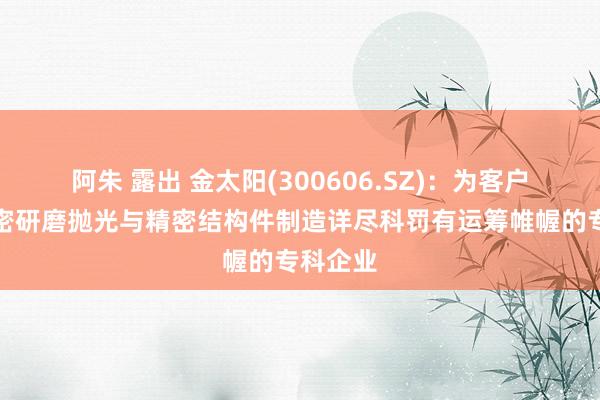 阿朱 露出 金太阳(300606.SZ)：为客户提供精密研磨抛光与精密结构件制造详尽科罚有运筹帷幄的专科企业