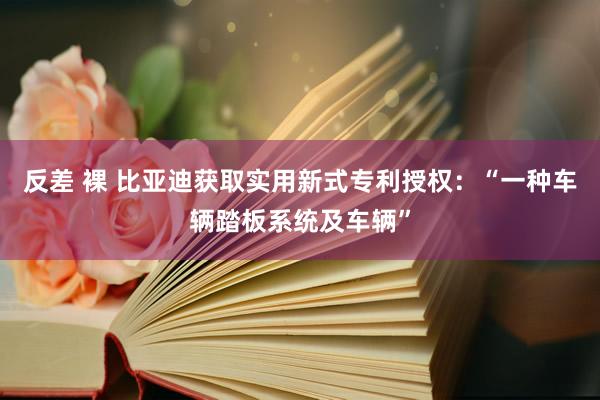 反差 裸 比亚迪获取实用新式专利授权：“一种车辆踏板系统及车辆”